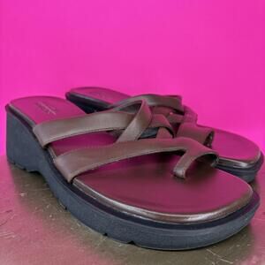 Classic Elements Halsted Brown Leather Strappy Toe Loop Slip-On Sandal US 8